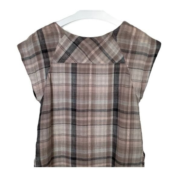 Anthropologie Akemi + Kin XS Plaid Tunic Blouse Brown Tan Sleeveless Fall - Picture 9 of 11